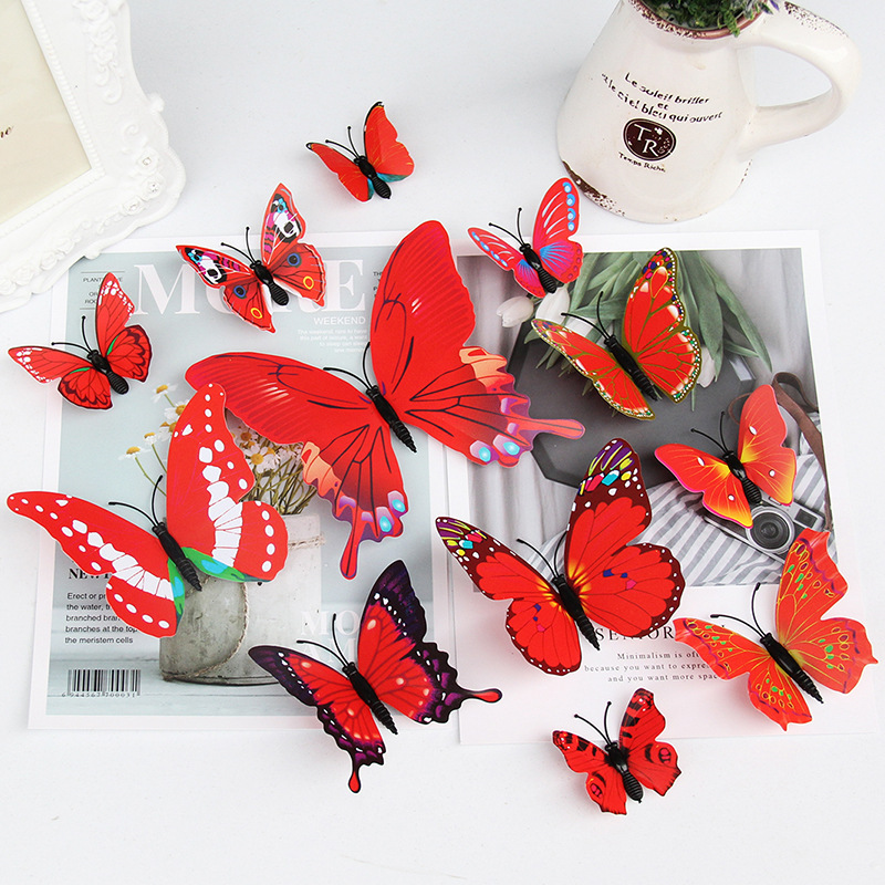 Home decoration simulation butterfly 12 PCs PVC magnetic refrigerator stickers 3D three-dimensional simulation butterfly magnet wall stickers