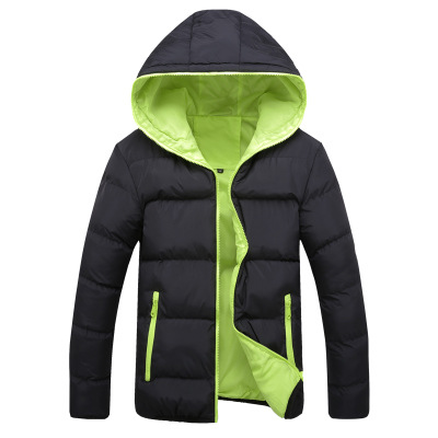 Foreign Trade New Winter Men's Color-matching Cotton-padded Jacket Cotton-padded Jacket Men's Casual Slim-fit Short Hooded Cotton-padded Jacket