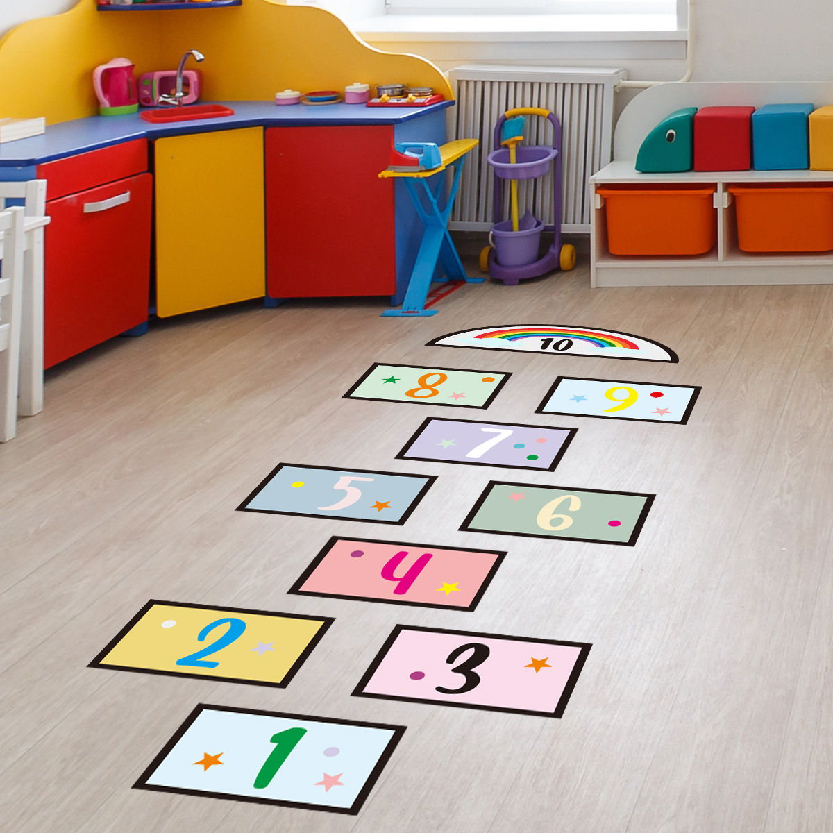 Digital Plaid Children's Wall Stickers Game Preschool Education Floor Stickers Children's Room Living Room Kindergarten Floor Decoration Floor Stickers