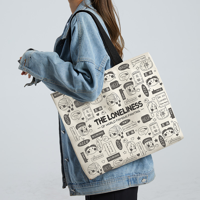 Canvas Bag Women's Large Capacity ins Lazy Style Large Capacity Korean Shoulder Student Artistic Simple Shopping Bag Wholesale