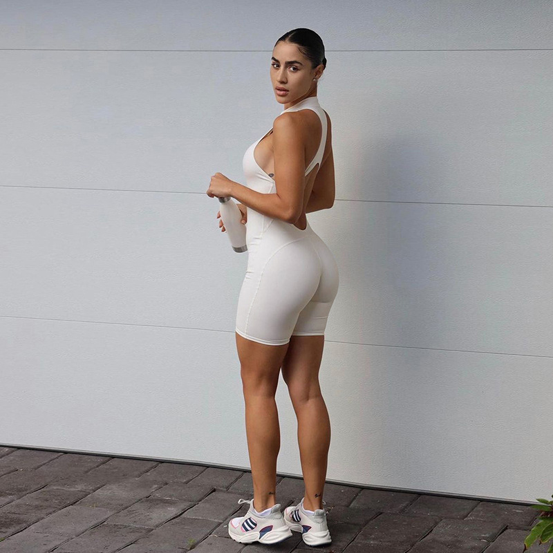 European and American Cross-border 2022 Spring Women's New Sexy Backless High Waist Sleeveless Tight Hip Sports Jumpsuit