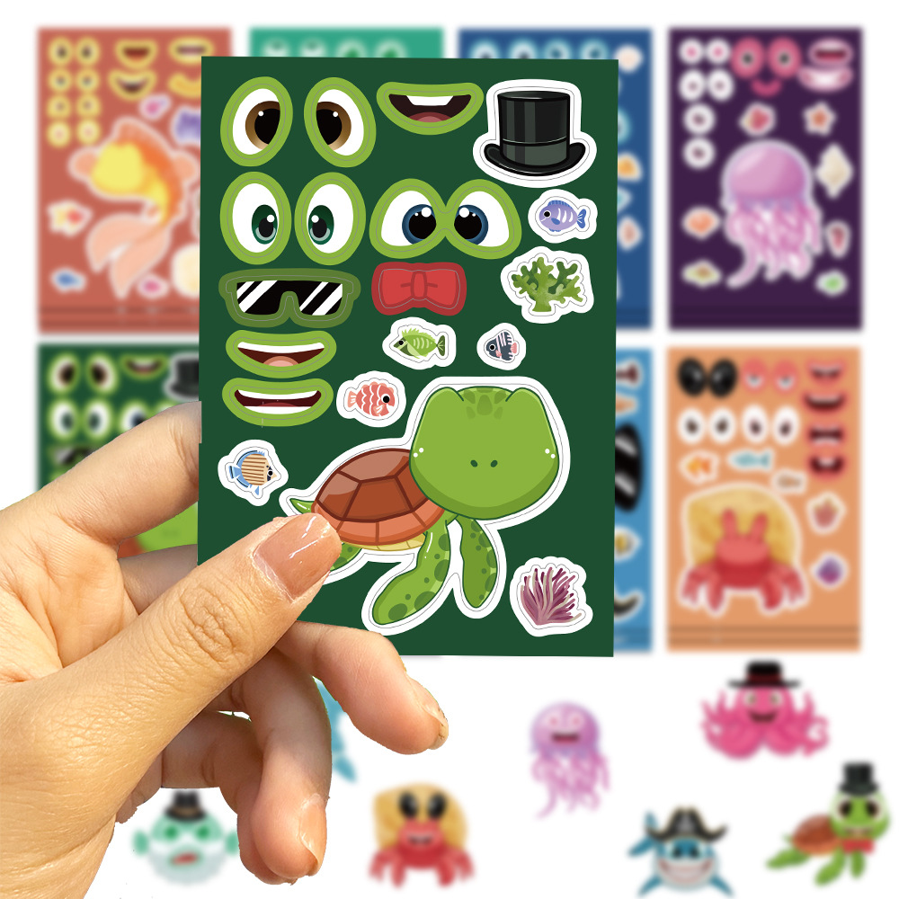 Toy Puzzle sticker marine creature Make a face sticker DIY handicraft waterproof repeat sticker