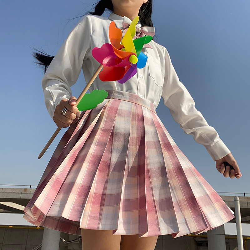 jk uniform skirt spring and autumn short sleeve plaid skirt bow tie suit full set Japanese college style student