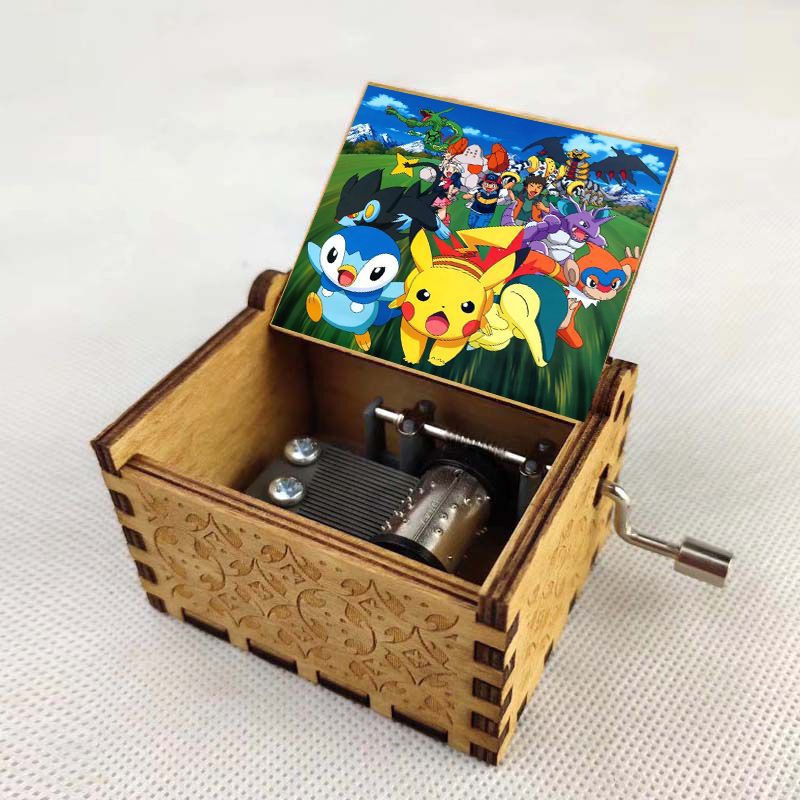 Anime Pikachu Cartoon Peripheral Music Box Classical Hand-cranked Music Box Boutique Ornaments Retro Wooden Music Box