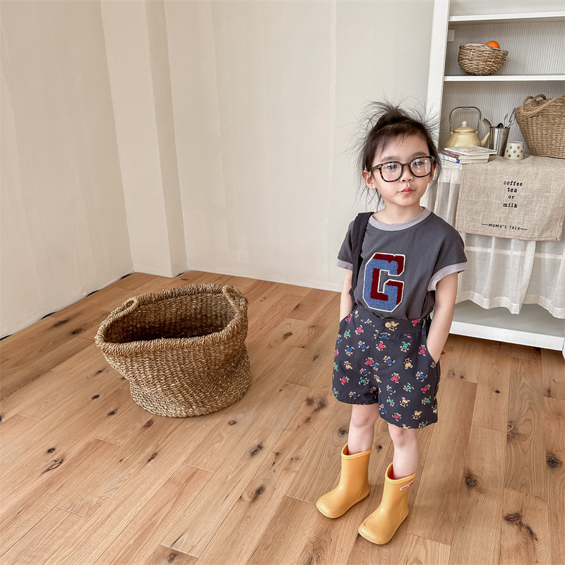 2023 South Korea children's clothing summer new girls' Korean style summer active printed shorts children's pants 123280