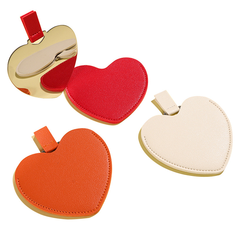 logo love portable female stainless steel makeup mirror carry-on mirror gift small mirror personality design mirror