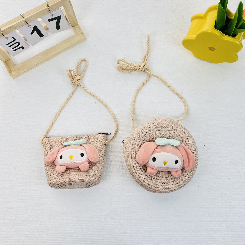 Children's New Straw Bag Cartoon Small Bag Women's Internet Popular Cute Big Ears Dog Crossbody Small Bag Mobile Phone Bag for Women