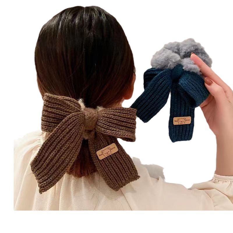 Autumn/winter Knitted Bow Tie Plush Large Intestine Hair Ties Cute Headbands Hair Bands Rings Accessories