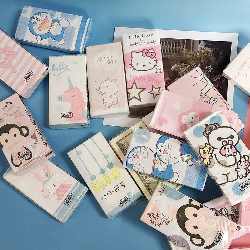 Cartoon Printed Handkerchief Paper Portable Small Pack Napkin Cute Printed Paper Toilet Tissue Paper Mouth Wipe Paper