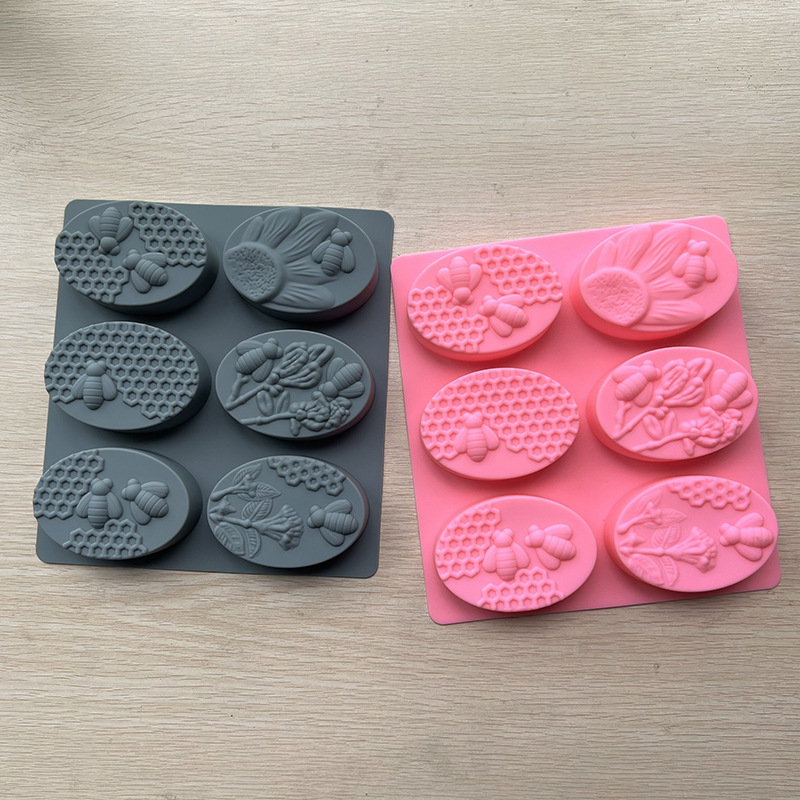 Cross-border hot-selling silicone 6-even Bee mold Oval square handmade soap mold DIY honeycomb cake baking mold