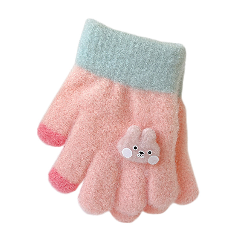 Korean Style Contrast Color Baby Warm Gloves Winter Cold-proof Thickened Children's Full Fingers Kids Boys and Girls Baby Five Fingers