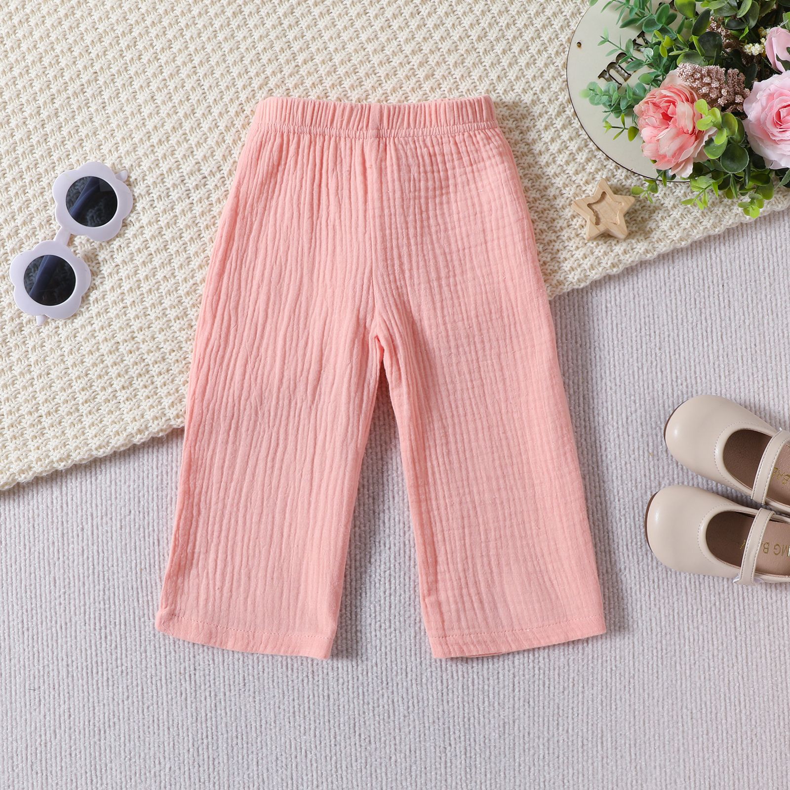 2024 New 0-3 years old infant children simple casual style sling top straight trousers girls solid color suit