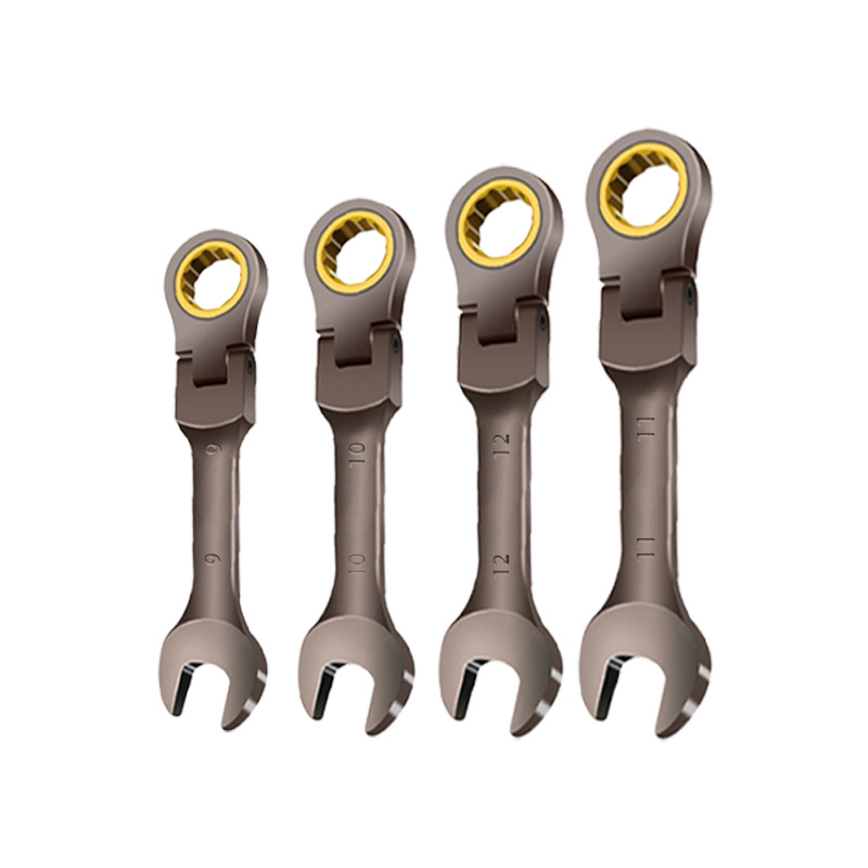 Short handle black nickel movable ratchet wrench mini open plum dual-purpose wrench two-way labor-saving auto repair hardware wrench