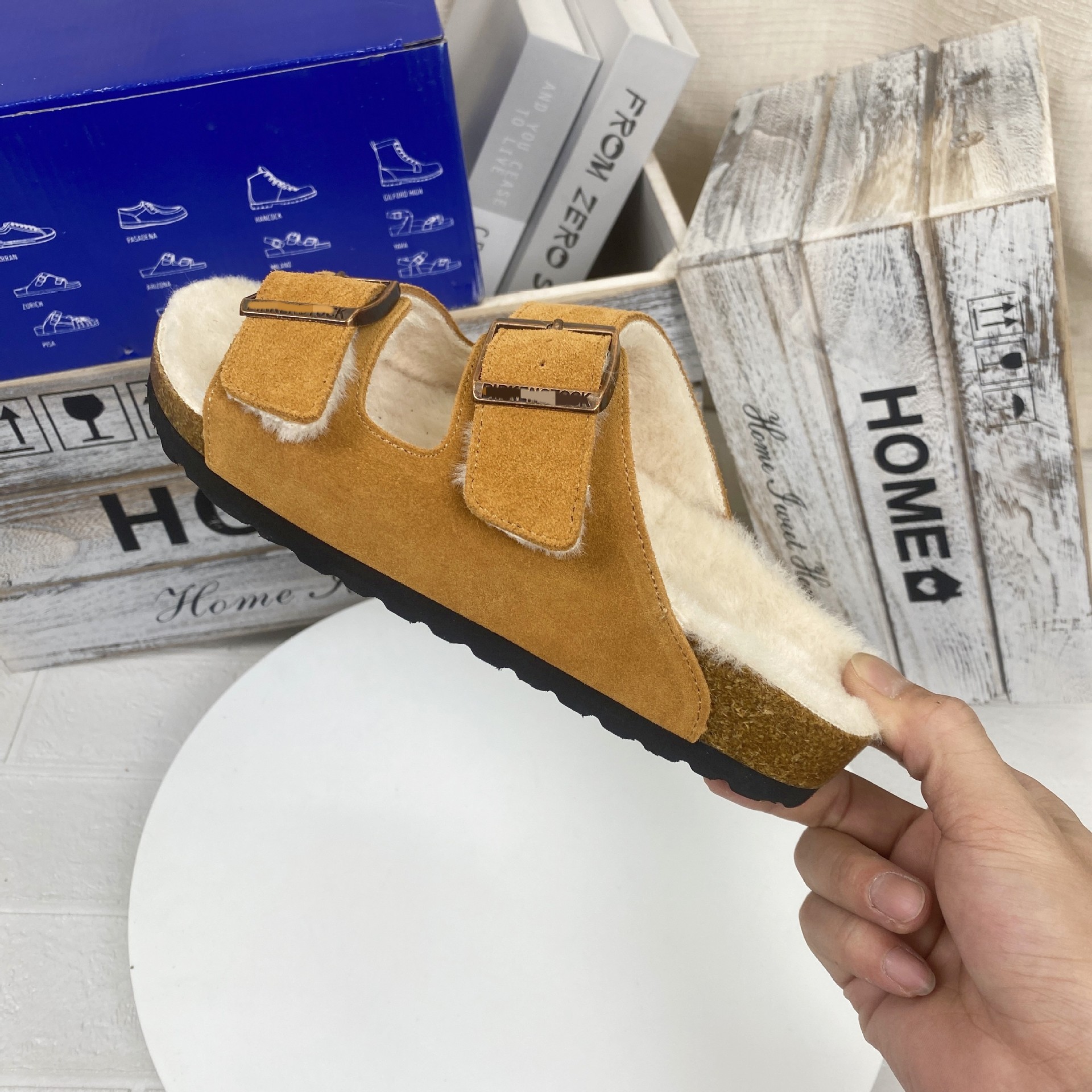Winter fleece-lined Boken shoes cotton slippers outdoor fashion plush shoes women's Arizona series Boken Cork slippers