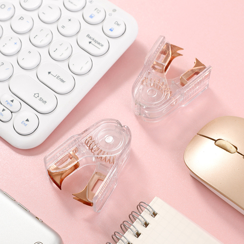 Cross-border direct supply transparent PS rose gold stapler hole punch nail cutter frosted colorful scissors office supplies