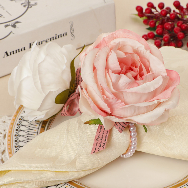 Western Restaurant Napkin Ring New Simulation Rose Napkin Buckle Alloy Electroplated Mouth Cloth Ring Mori Napkin Buckle