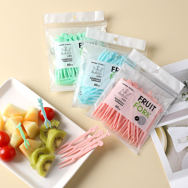 Fruit fork suit fruit stick disposable plastic two-tooth household fruit cake dessert fork dessert small fork