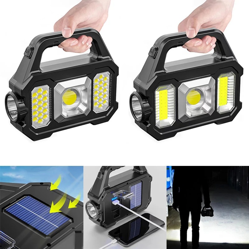 Multifunctional Searchlight outdoor waterproof solar charging treasure strong flashlight cob portable lamp wholesale camping