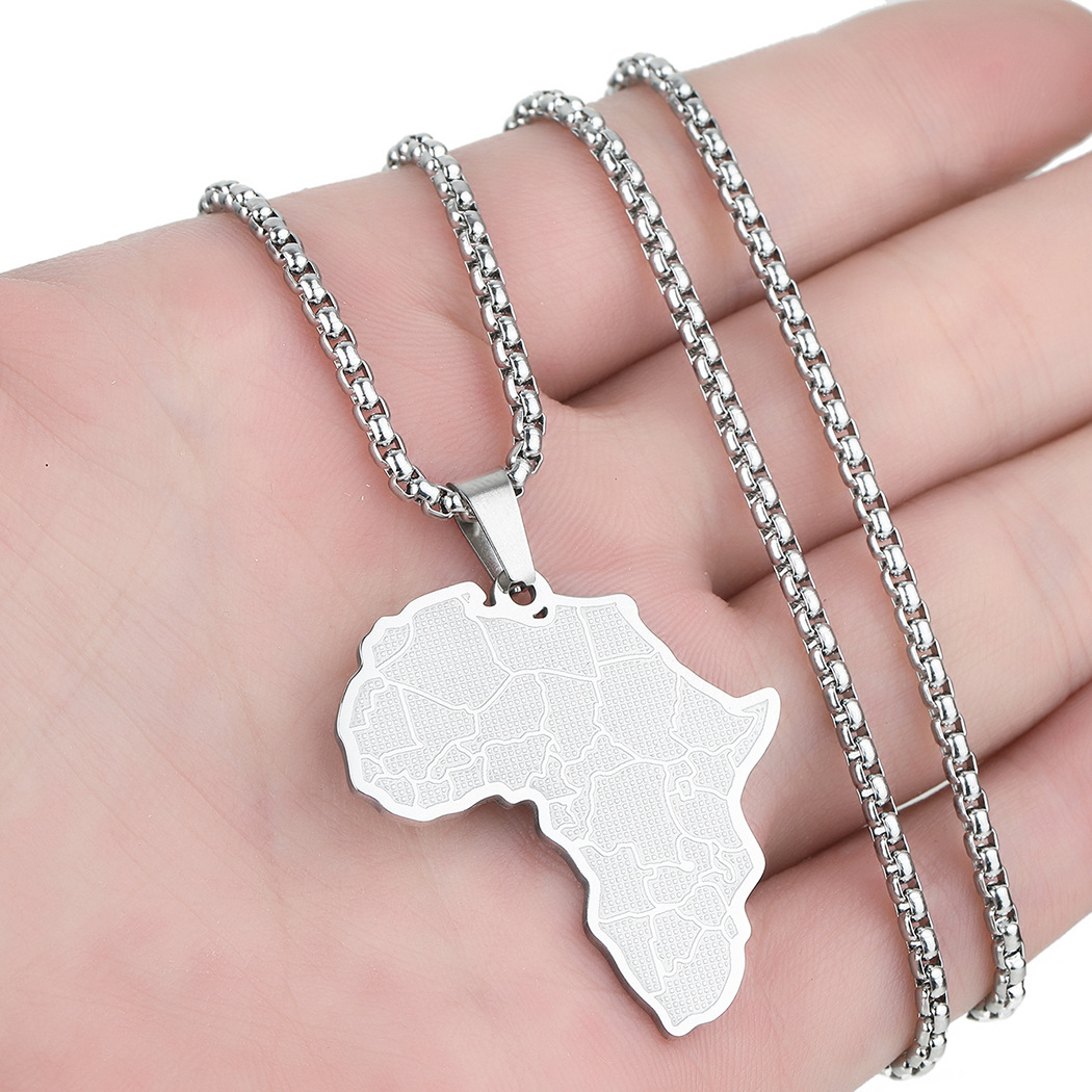 Cxwind 欧美新款不锈钢非洲地图吊坠项链 非洲国家吊坠项链饰品