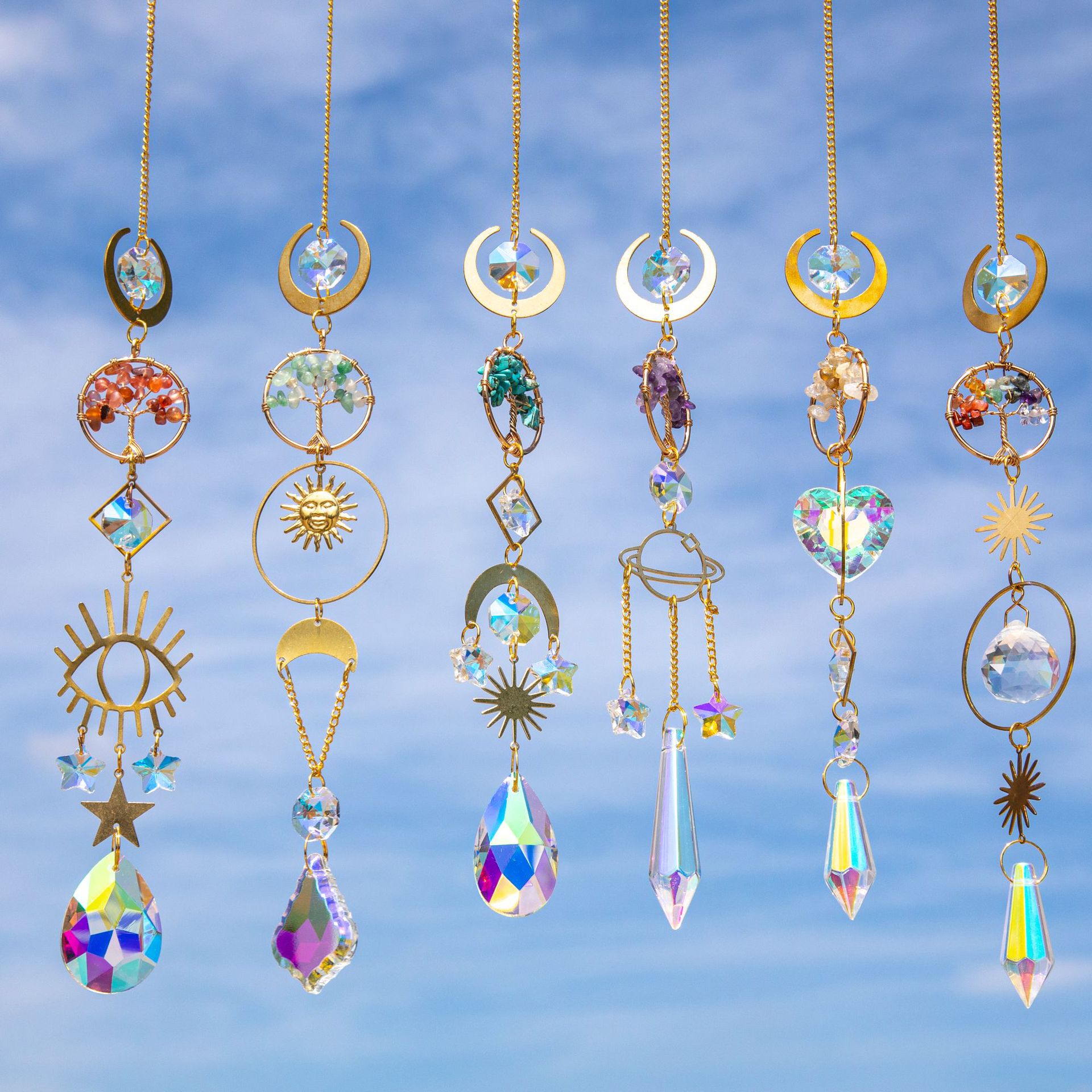 Cross-border natural golden life tree Crystal Sun Catcher prism pendant manufacturing decorative pendant hanging garden window