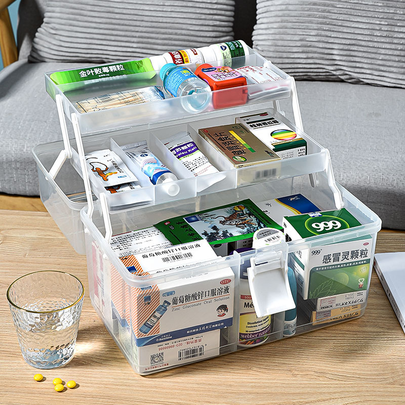 Medicine box household large capacity multi-layer medicine box with handle portable medicine storage plastic medicine box