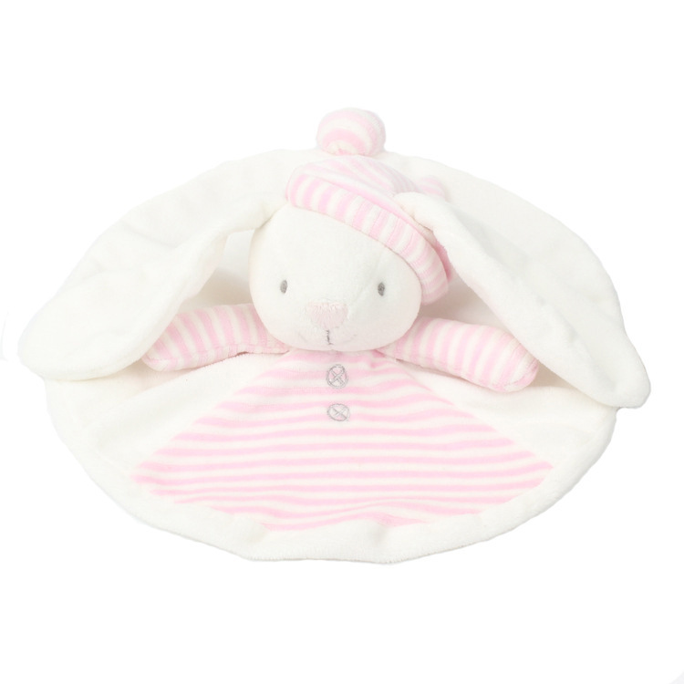新しいピンクのウサギの乳幼児の撫でタオルの円形の短い毛の赤ちゃんの睡眠はおもちゃの卸売りをなだめます。|undefined