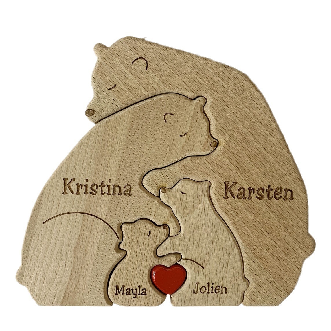 Christmas  Fat Bear Family Engraved Solid Wood Pine Beech Puzzle