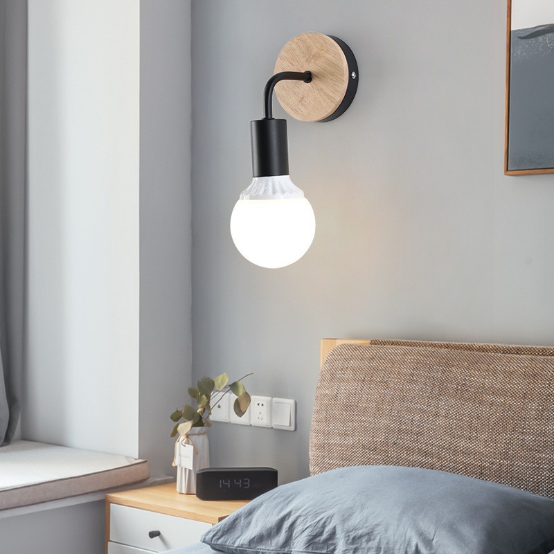 Nordic Post-modern Solid Wood Small Wall Lamp Simple Iron Mirror Headlight Bathroom Corridor Lamp Bedroom Bedside Wall Lamp