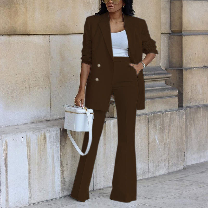 European and American Cross-border Women's Clothing Autumn and Winter 2023 New Solid Color Casual Fashion Suit Wide Leg Pants Suit Two-piece Suit