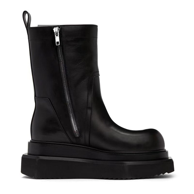2023 autumn and winter trendy men's dark handsome model catwalk show concave embossed leather platform ro men's boots Martin boots