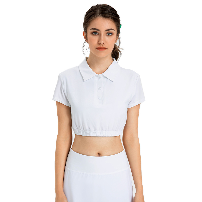 New sports short sleeve lapel polo shirt breathable with chest pad waist short yoga fitness T-shirt DS334
