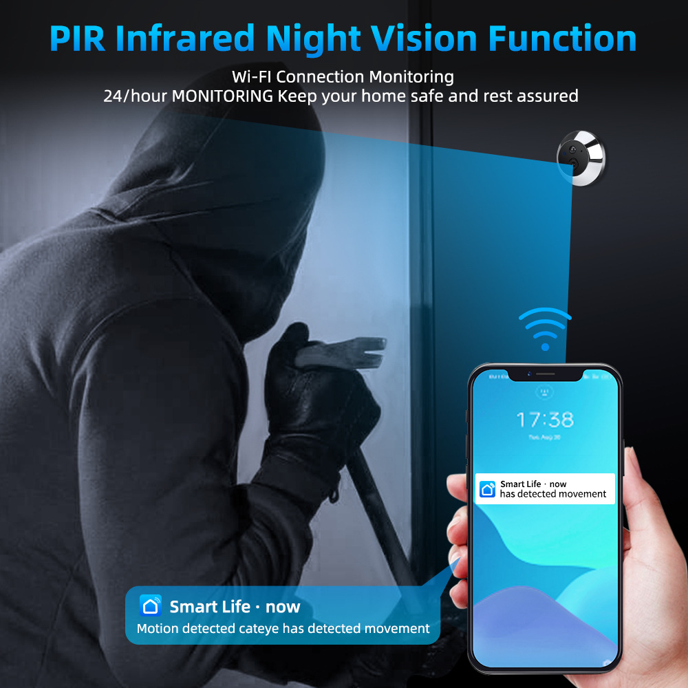Small graffiti cat eye camera wifi mobile phone remote monitoring HD video doorbell wireless intercom video tuya