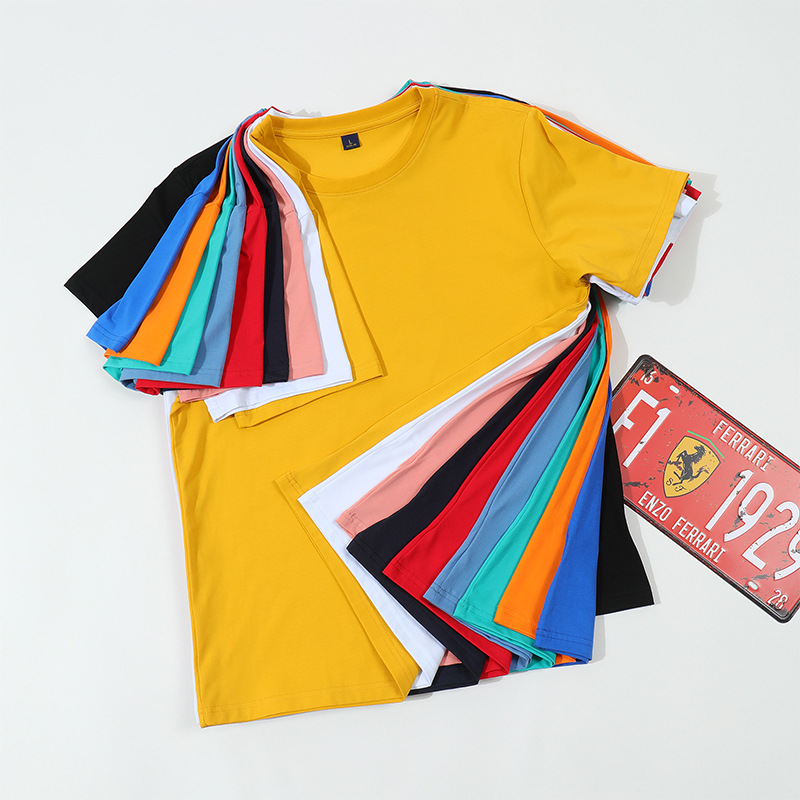 Direct sales Wholesale men's mercerized cotton solid color work group advertising shirt class uniform loose blank t-shirt printed LOGO
