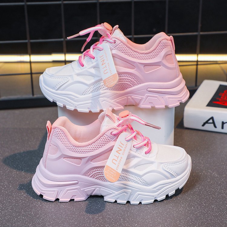 Girls Sports Shoes Breathable 2023 Summer New Korean Style Children's Net Shoes White Shoes Female Students Running Shoes Soft Sole