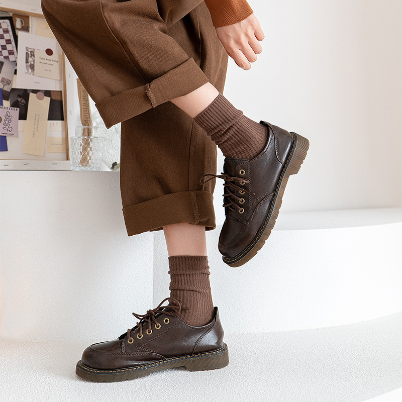 Japanese-style double-needle women's puffy socks, new spring and autumn women's socks, combed cotton women's retro casual long socks, striped socks