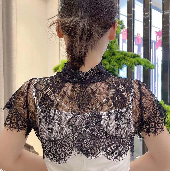 Korean Style Lace Fake Collar Women's Lace Base Shirt All-match Decorative Collar High Collar Spring and Autumn New Spring and Autumn Fake Clothes