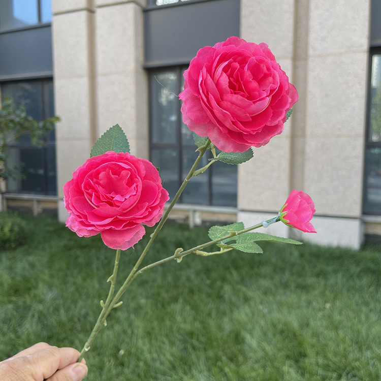 3 頭牡丹造花ホーム結婚式の装飾造花 3 頭花束シミュレーション緑の植物|undefined