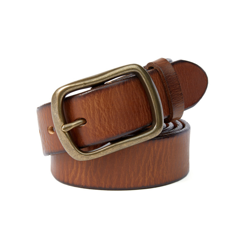 Leather Belt Men's Genuine Leather Pin Buckle New First Layer Cowhide Casual Fashion All-match Glossy Green Youth Women's Pants Belt