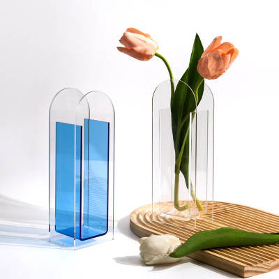 Acrylic vase simple decorative transparent flower device living room dining table hydroponic flower arrangement mini ins decoration wholesale