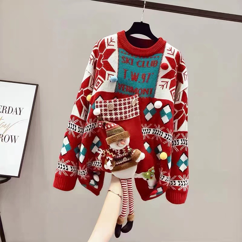 Red sweater women's clothing autumn and winter thickened mid-length 2023 New Coat New Spring Festival festive rabbit year birth year fashion