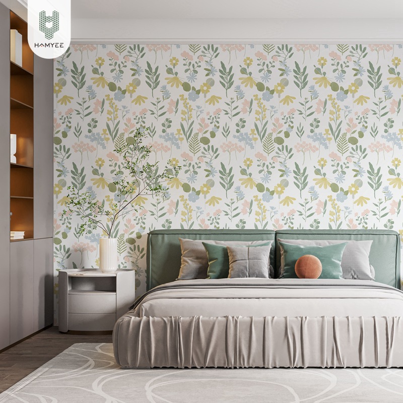 Cross-border wallpaper thickened original wallpaper self-adhesive bedroom decoration green plant flower stickers living room background wall stickers wholesale