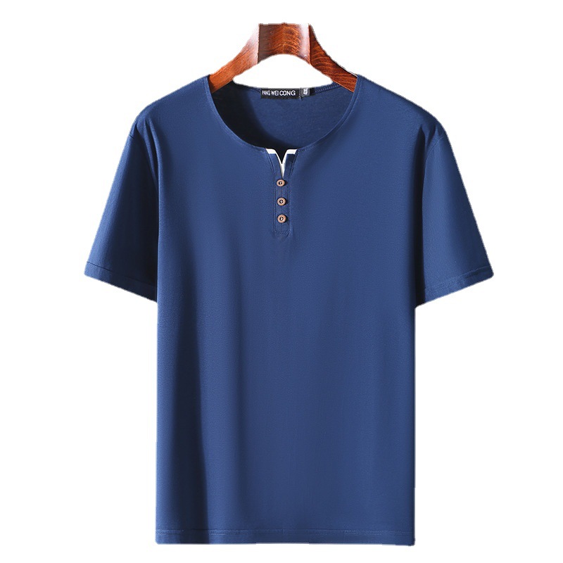 2023 New Large Size Men's Short-sleeved T-shirt Summer Youth Plus Size Fat Half-sleeved Men's Top with Button Collar