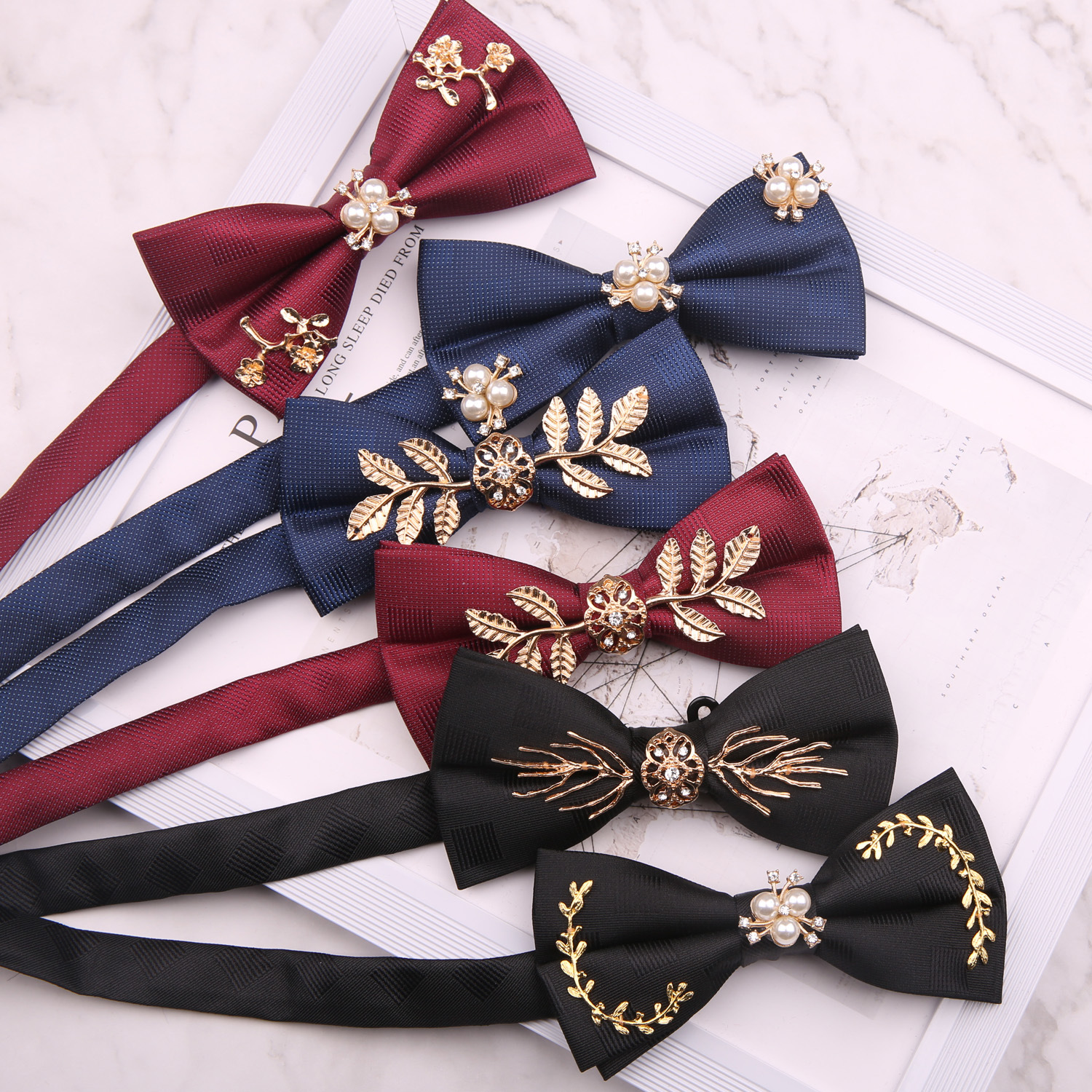 Bow tie men's Korean bridegroom wedding bow personality decoration stage wine red black happy blue mosaic