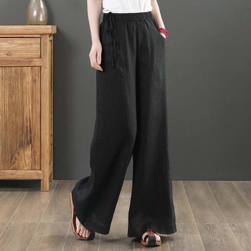 In the summer of 2024, the new artistic loose solid color cotton and linen elastic waist wide leg pants pants women's casual pants #9793#