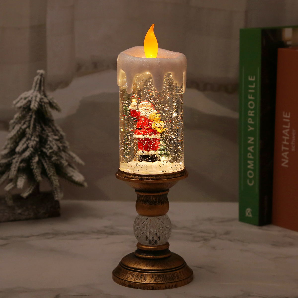 Cross-border Explosions Santa Candles Crystal Snow Lights LED Desktop Ornaments Christmas Decorations