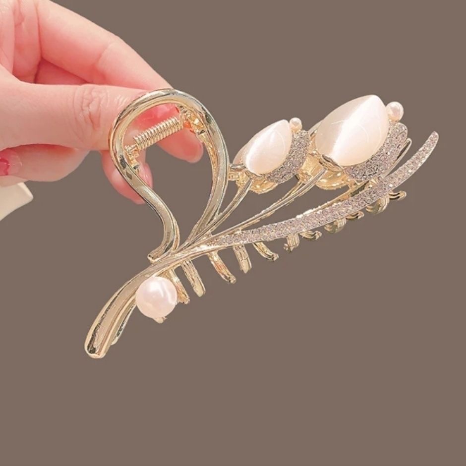 New Cat's Eye Stone Tulip Grab Clip Elegant Elegant Shark Clip High-class One-word Back of Head Large Hair Clip_voghion.com