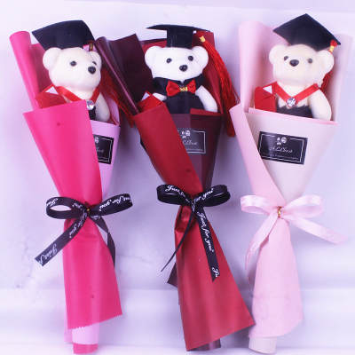 Cartoon bear bouquet ice cream doll graduation bear doll doctor bear Teacher's Day gift sunflower rose bear