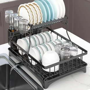 Amazon Double-layer Kitchen Rack Countertop Removable Bowl and Chopsticks Bowl and Dish Storage Dish Rack for Kitchen