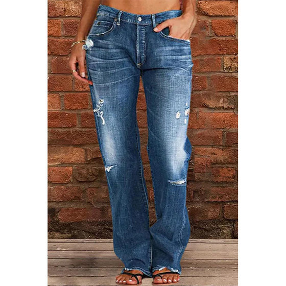 European and American Explosions Independent Station wish Women's Jeans Slim Fit Slimming Washed Flare Pants Women's Pants NK205