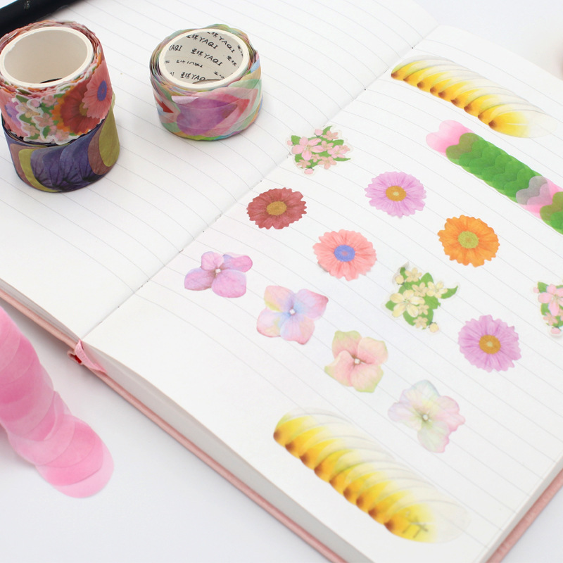 200 Japanese Flowers and Paper Tape Collage Petal Stickers Diary Book Album diy Decorative Material Stickers